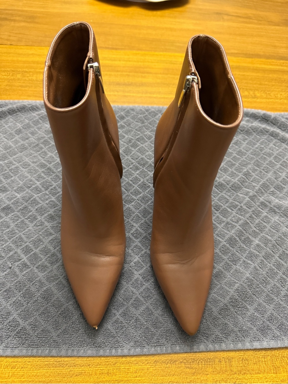 Nine West Brown Pointed Toe Leather Ankle Booties with Side Zipper